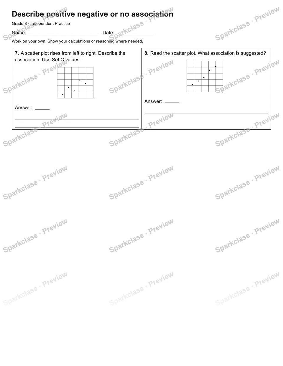 Describe positive negative or no association — Independent Practice — page 2
