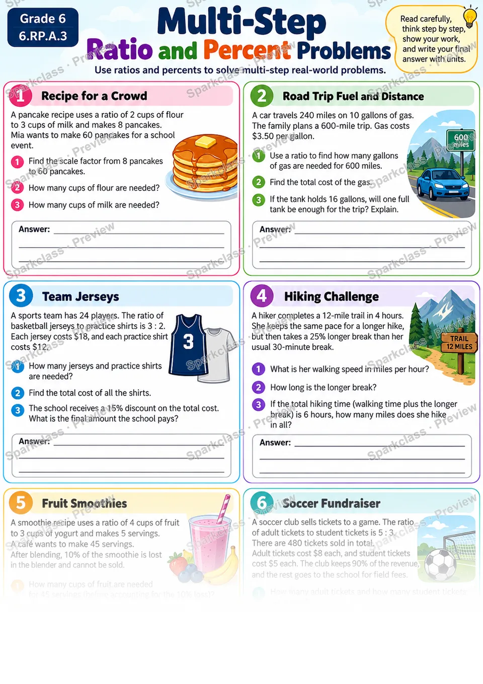 Multi Step Percent — Grade 6 worksheet preview