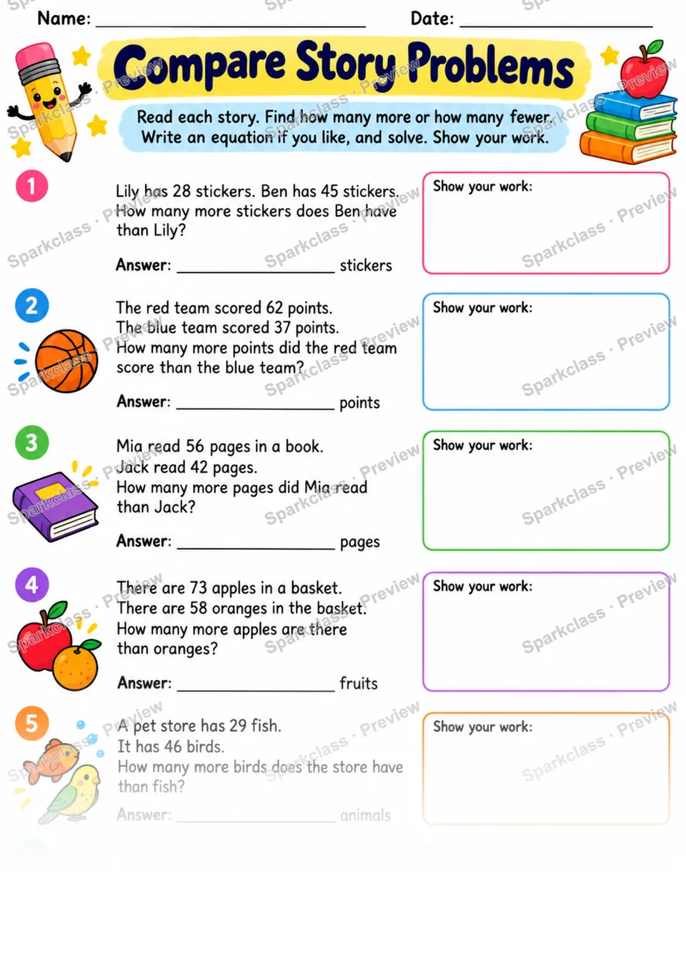 2.OA.A.1 · Compare Story — Grade 2 worksheet preview