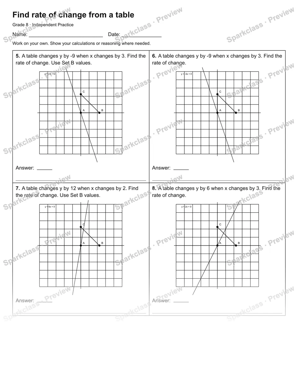 Find rate of change from a table — Independent Practice — page 2