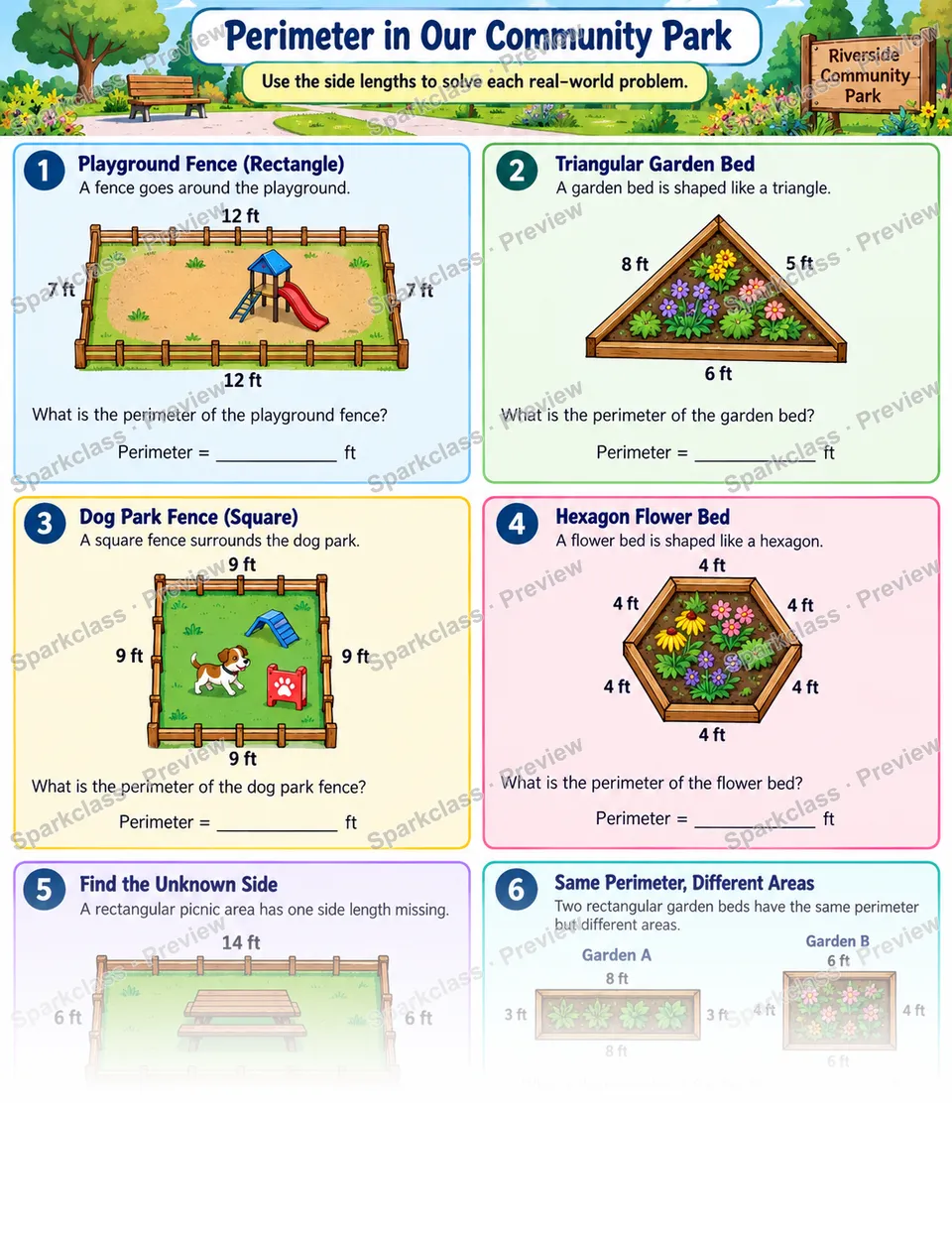 Community Park Perimeter — Grade 3 worksheet preview