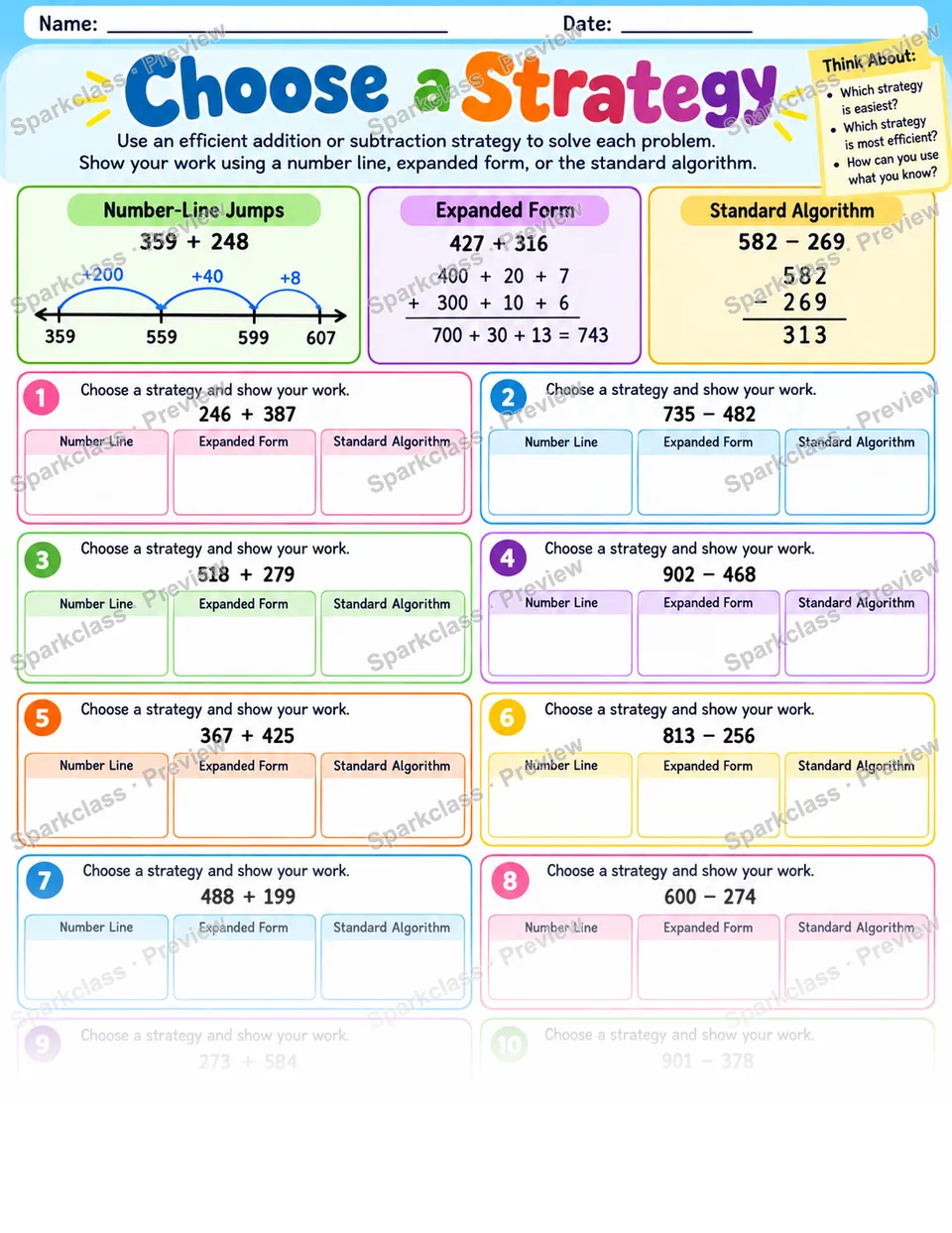 Choose Addition Strategy — Grade 3 worksheet preview