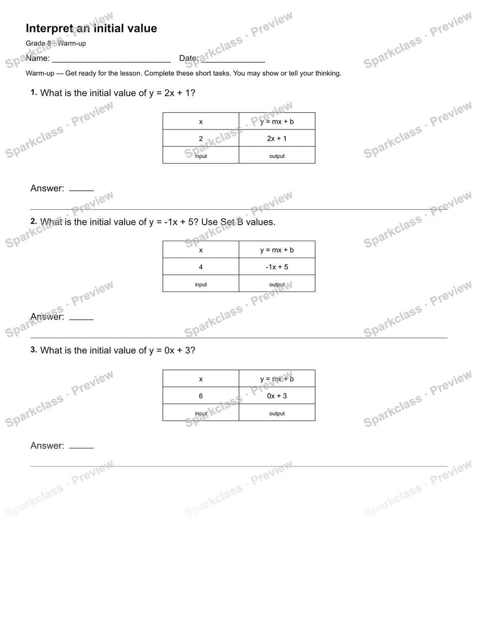 Interpret an initial value — Warm-up — page 2