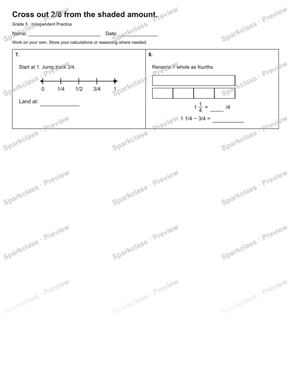 Cross out 2/8 from the shaded amount. — Independent Practice — page 2