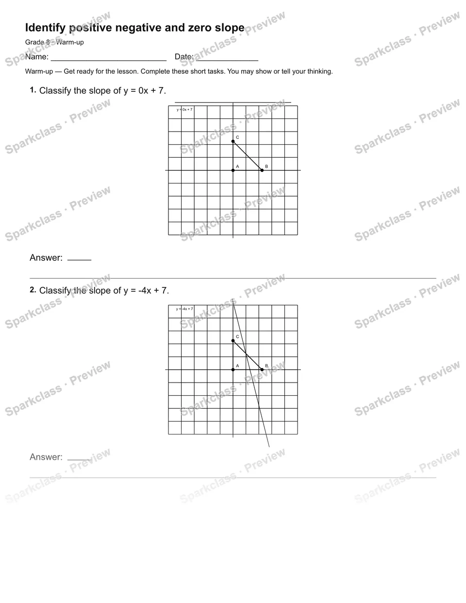 Identify positive negative and zero slope — Warm-up — page 2