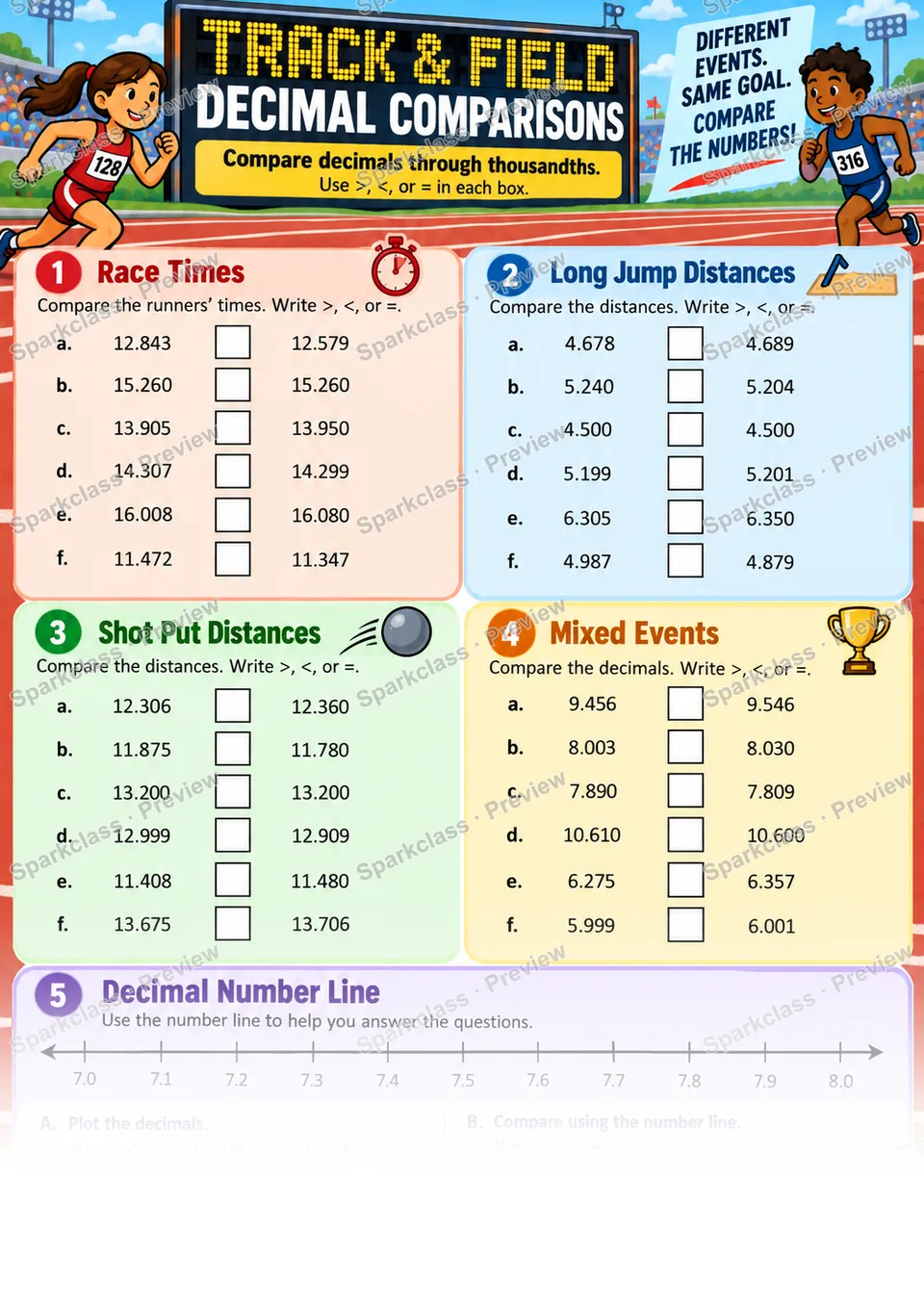 Compare Decimal Numbers — Grade 5 worksheet preview