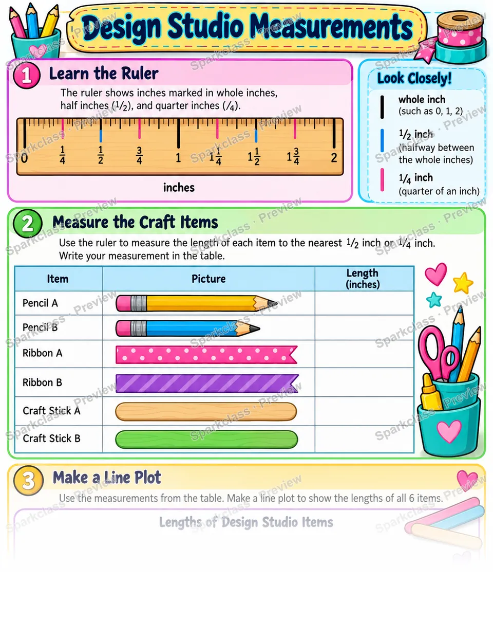 Measurement Line Plot — Grade 3 worksheet preview