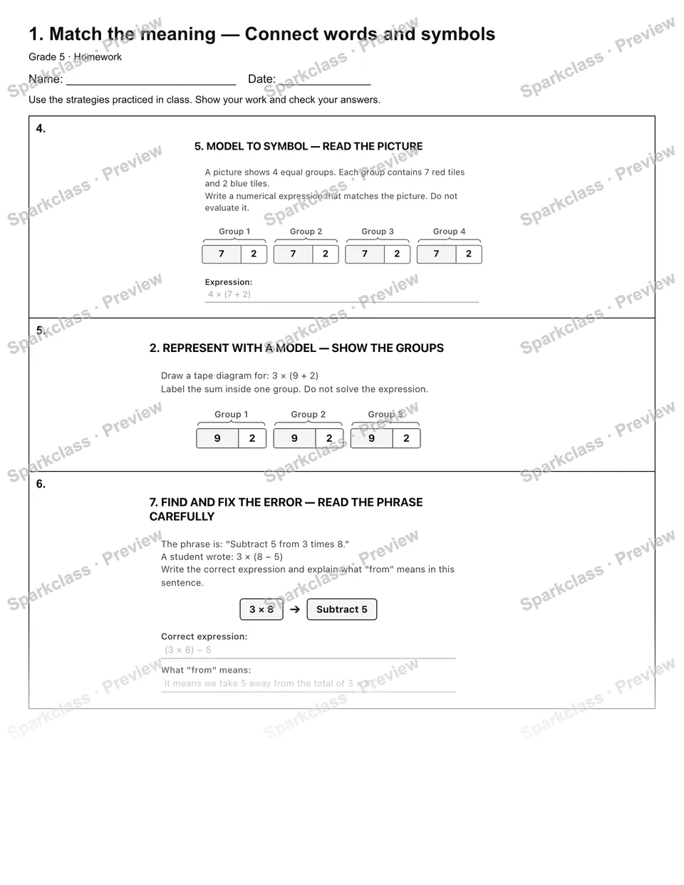 1. Match the meaning — Connect words and symbols — Homework — page 2
