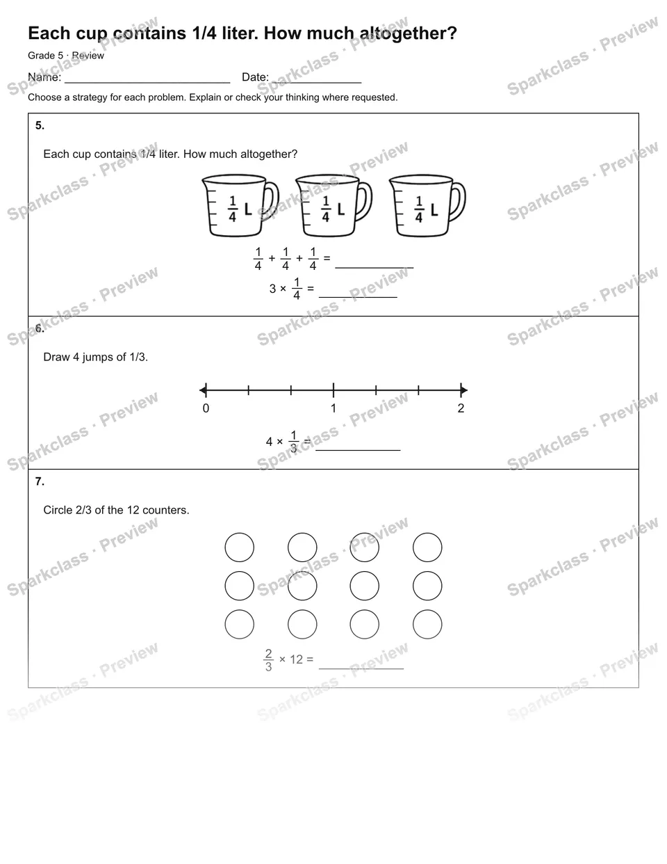 Each cup contains 1/4 liter. How much altogether? — Review — page 2