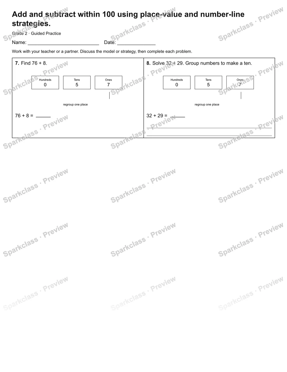 Add and subtract within 100 using place-value and number-line strategies. — Guided Practice — page 2