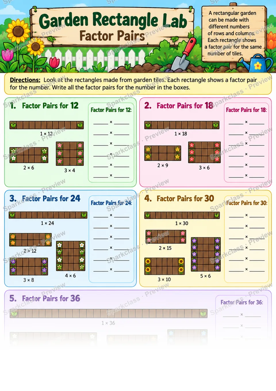 Factor Pairs — Grade 4 worksheet preview