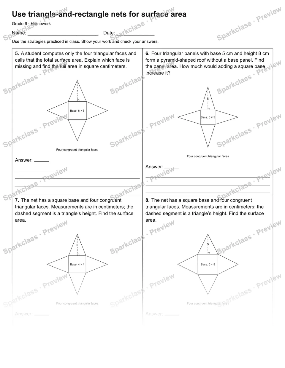 Use triangle-and-rectangle nets for surface area — Homework — page 2