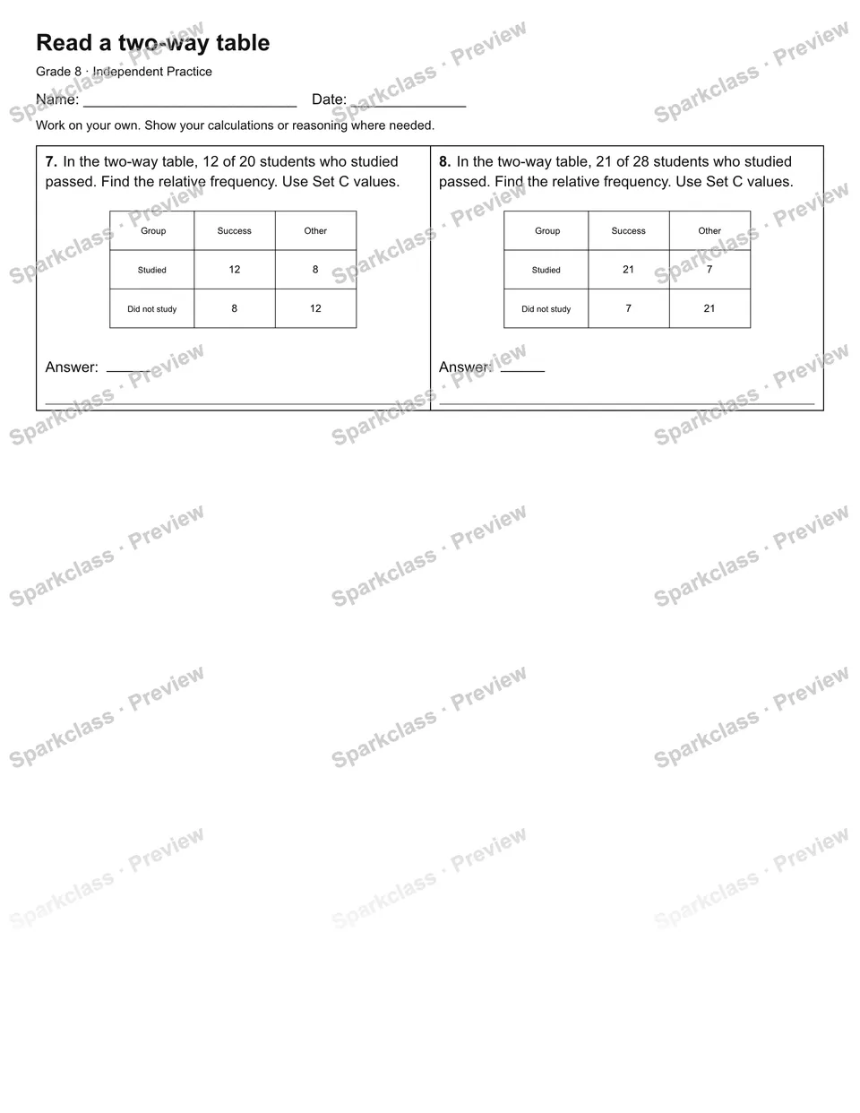 Read a two-way table — Independent Practice — page 2