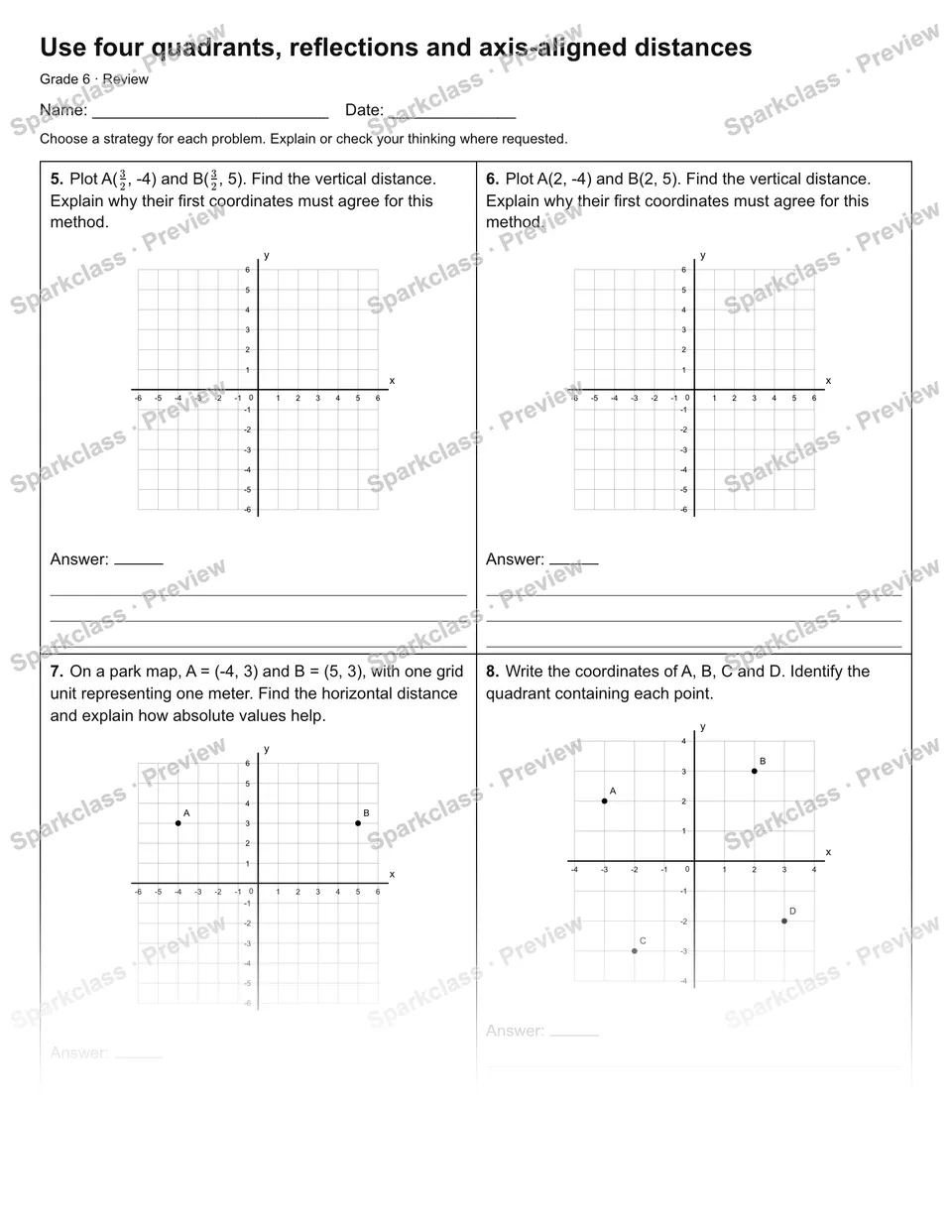 Use four quadrants, reflections and axis-aligned distances — Review — page 2