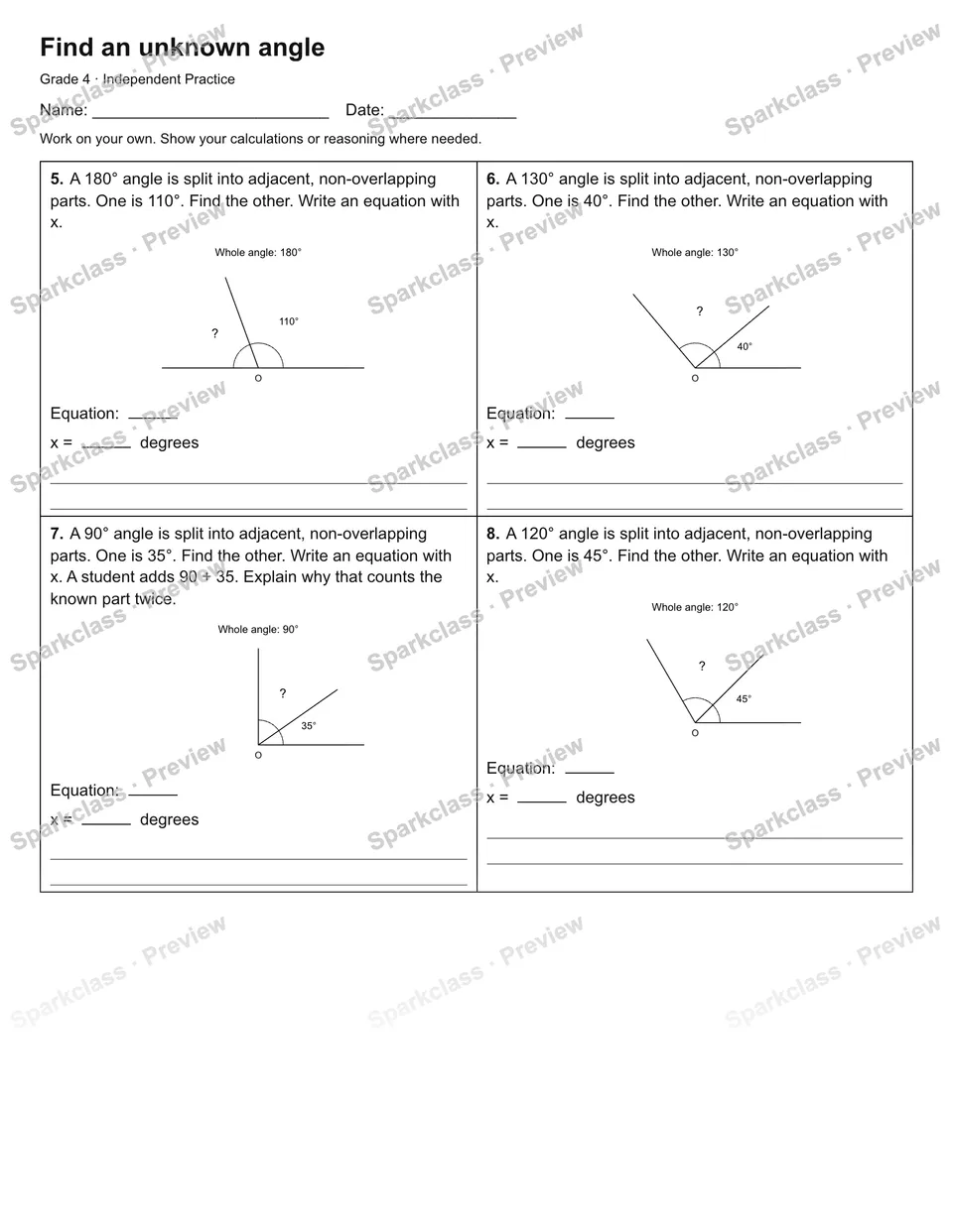 Find an unknown angle — Independent Practice — page 2