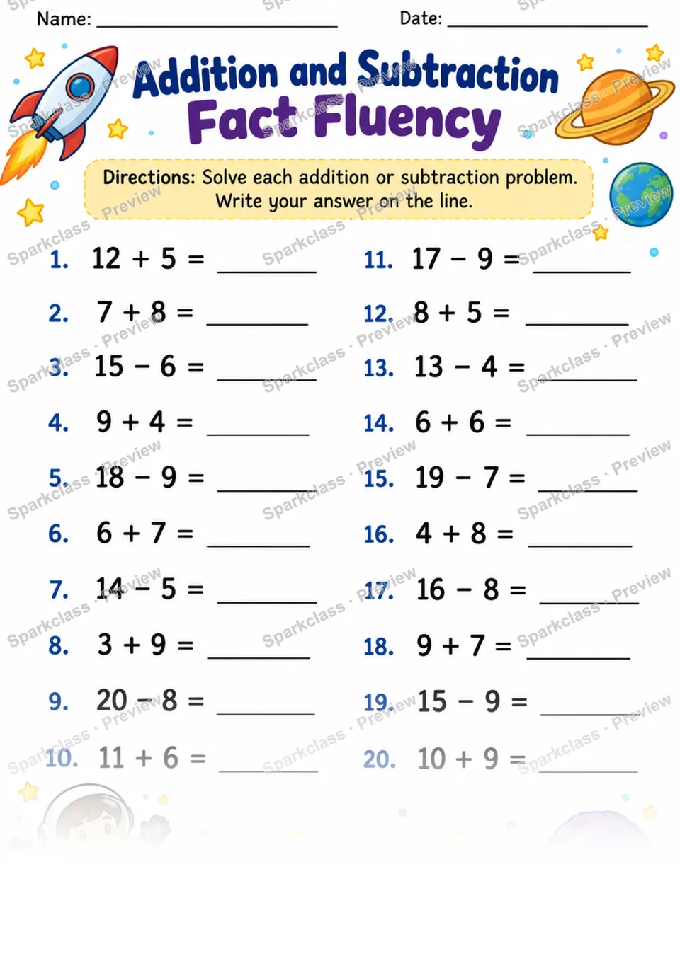 2.OA.B.2 · Fact Fluency — Grade 2 worksheet preview