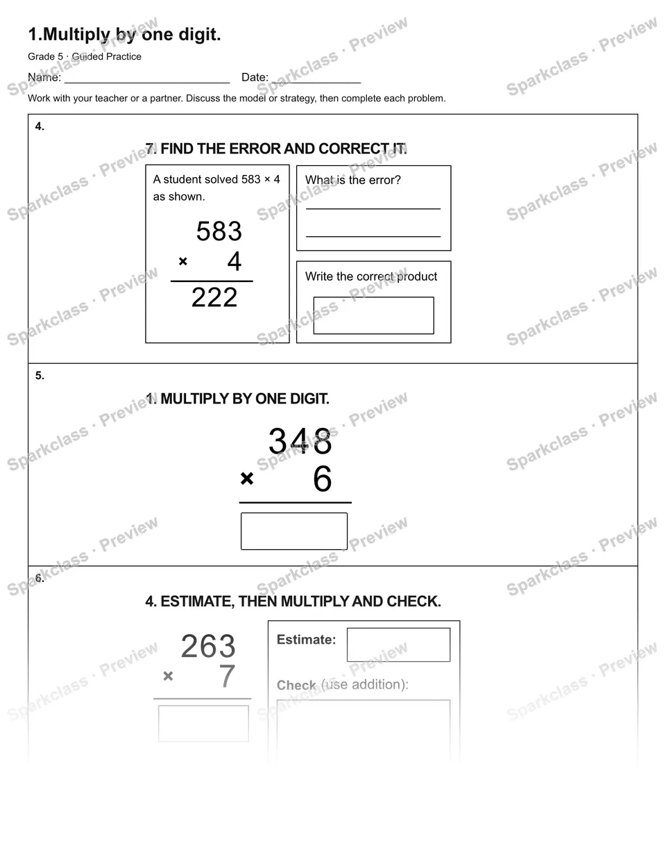 1.Multiply by one digit. — Guided Practice — page 2
