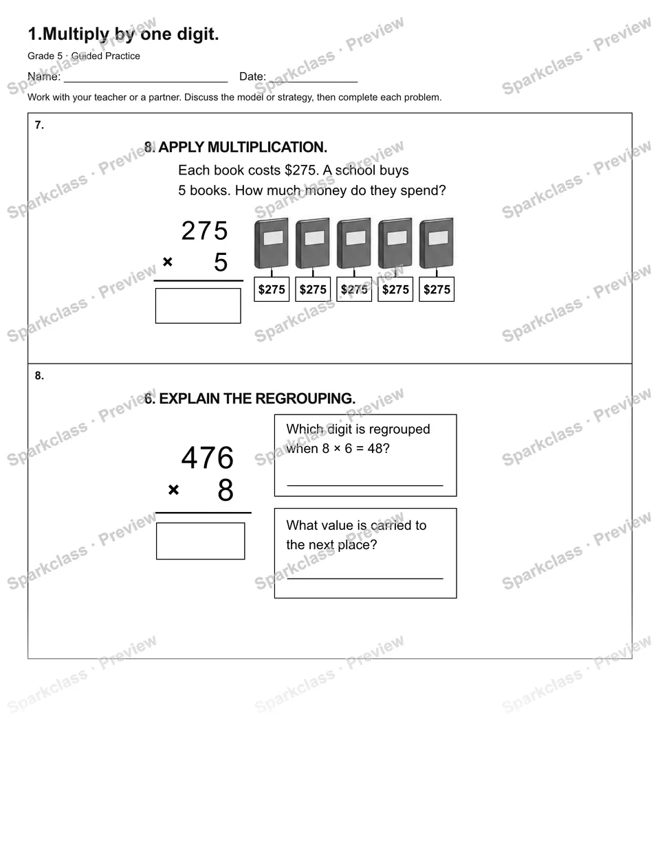 1.Multiply by one digit. — Guided Practice — page 3