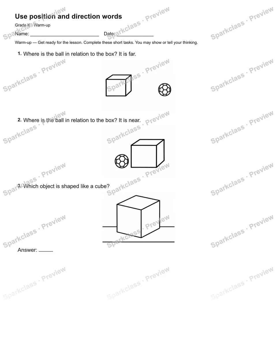 Use position and direction words — Warm-up — page 2