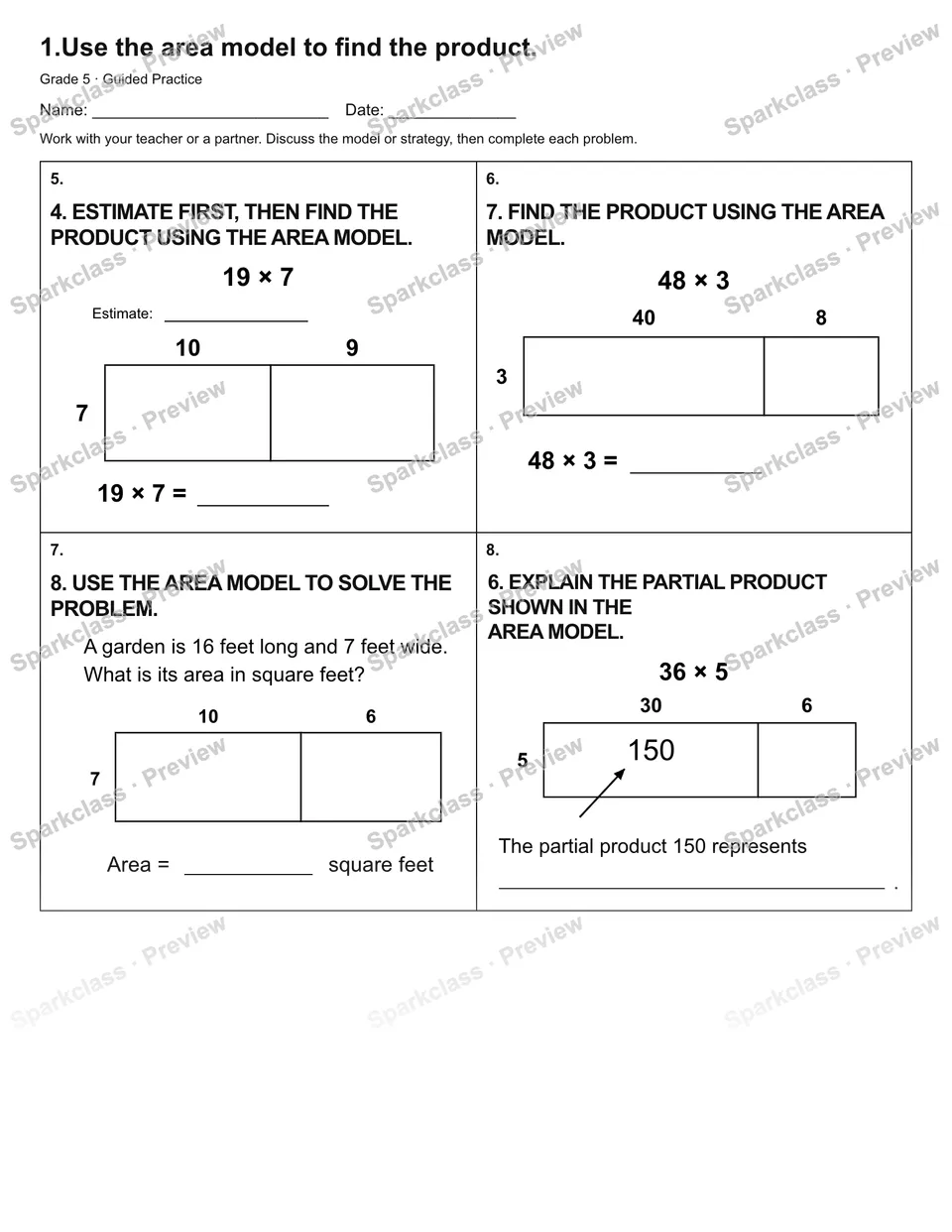 1.Use the area model to find the product. — Guided Practice — page 2