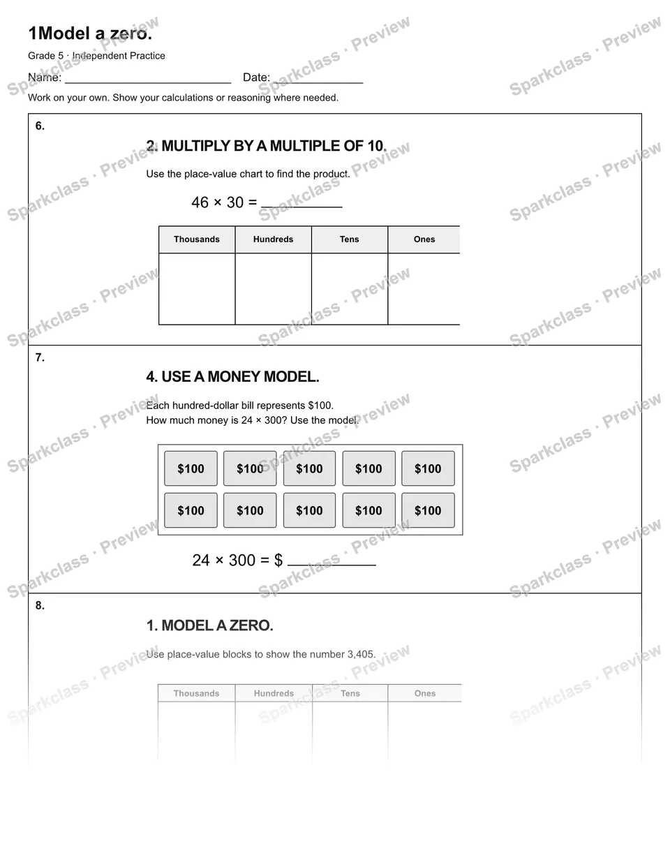 1Model a zero. — Independent Practice — page 3