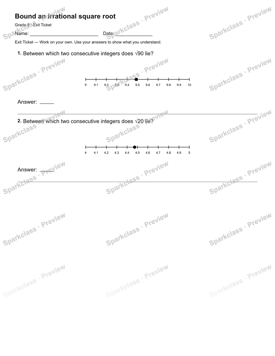 Bound an irrational square root — Exit Ticket — page 2