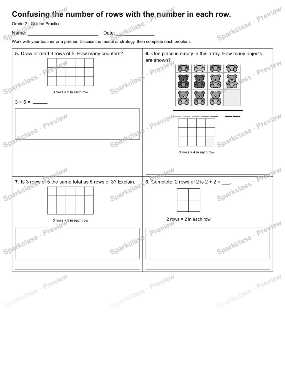 Confusing the number of rows with the number in each row. — Guided Practice — page 2