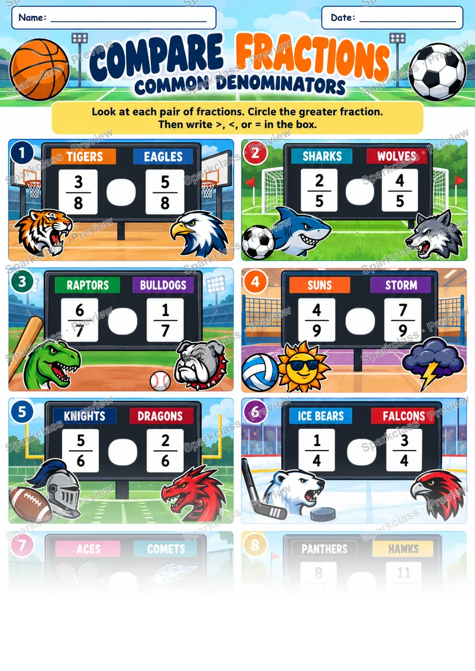Compare Fractions With Common Denominators — Grade 4 worksheet preview