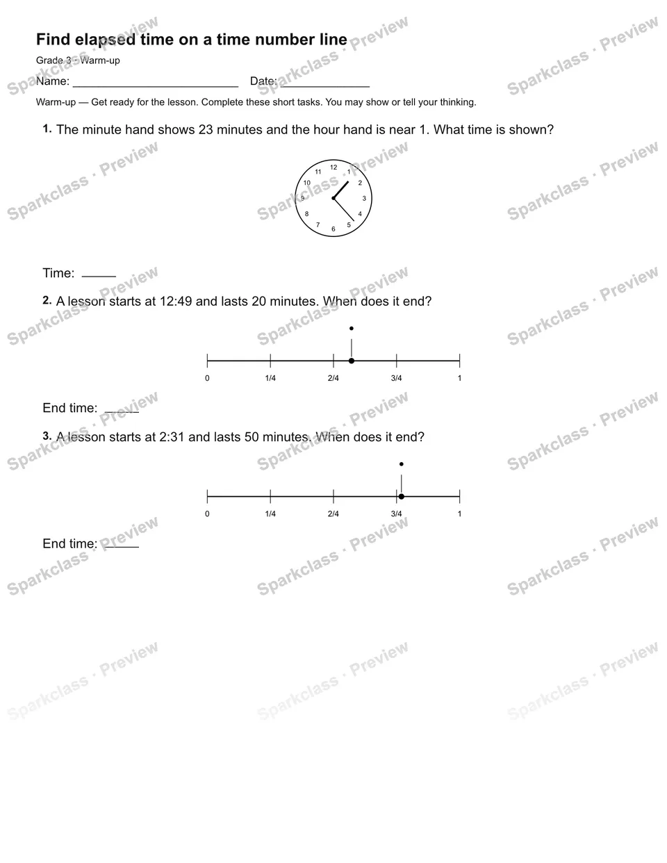 Find elapsed time on a time number line — Warm-up — page 2