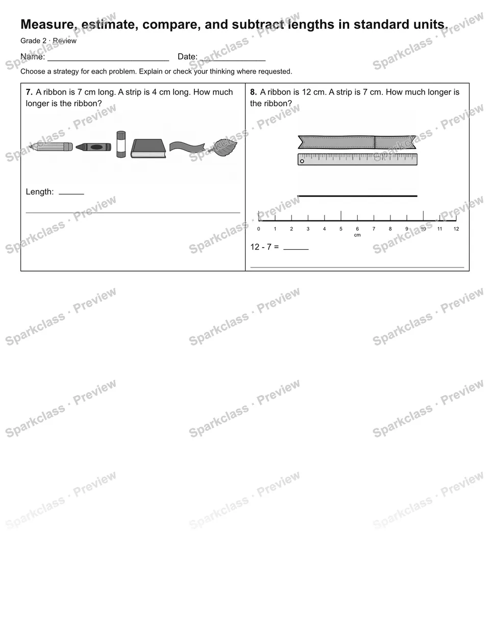 Measure, estimate, compare, and subtract lengths in standard units. — Review — page 2