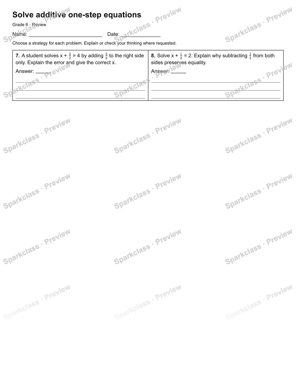 Solve additive one-step equations — Review — page 2