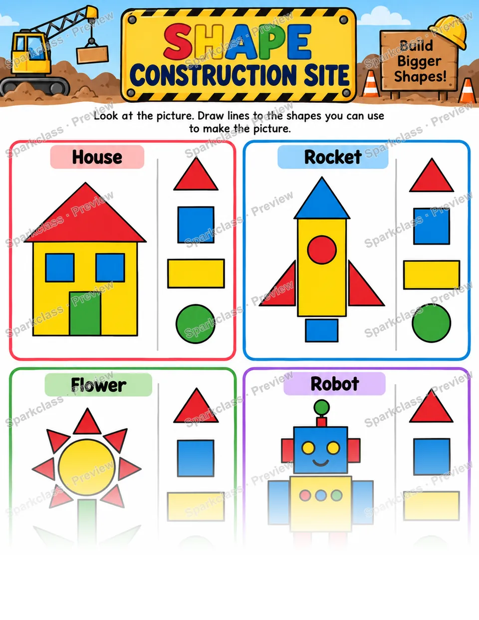 Basic Shape Construction — Kindergarten worksheet preview