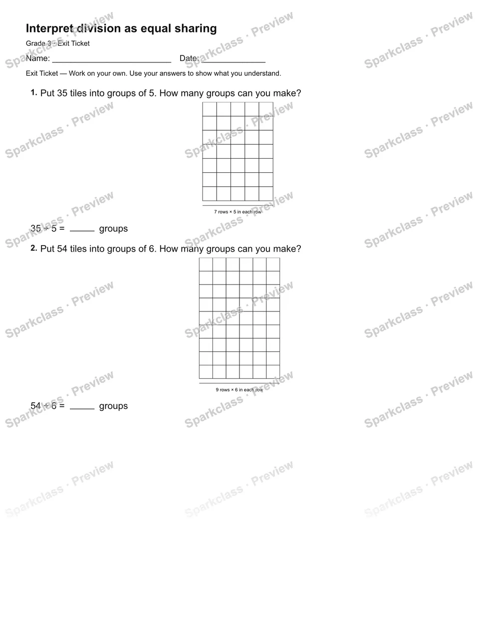 Interpret division as equal sharing — Exit Ticket — page 2