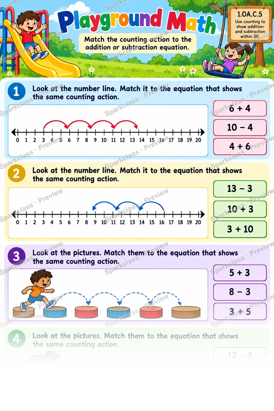 Counting Equation Match — Grade 1 worksheet preview