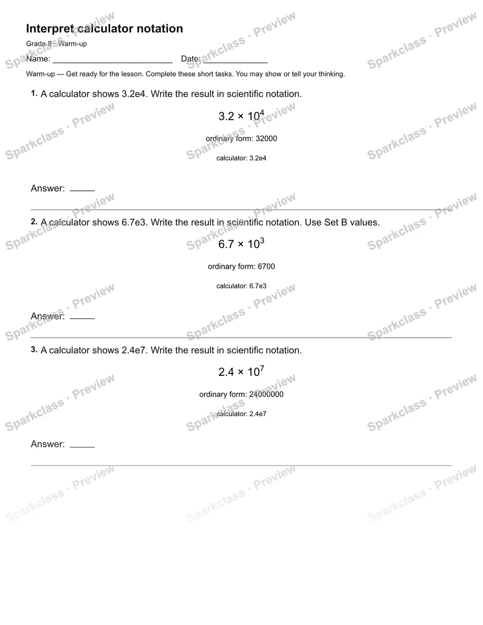 Interpret calculator notation — Warm-up — page 2