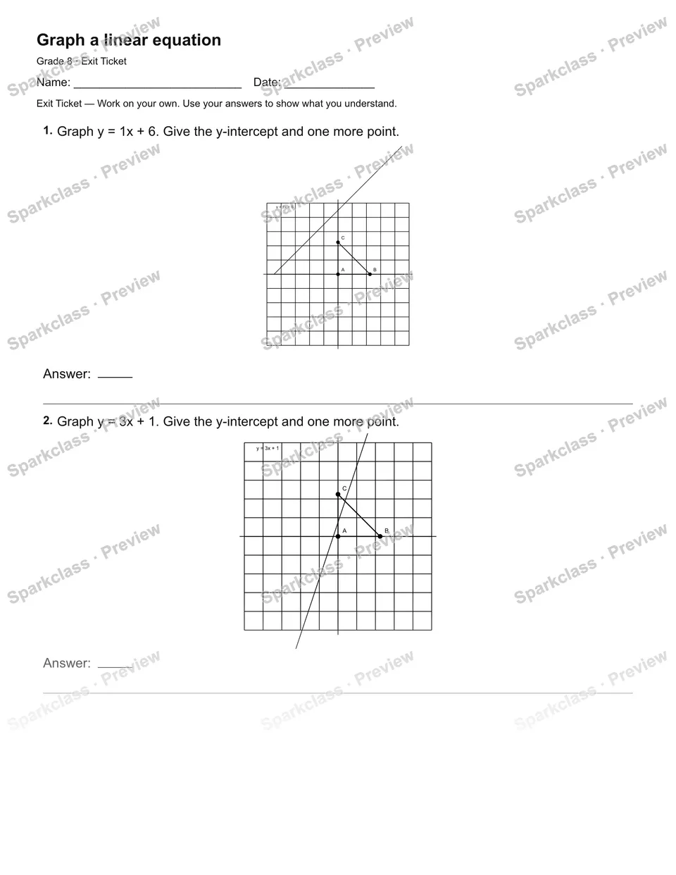 Graph a linear equation — Exit Ticket — page 2