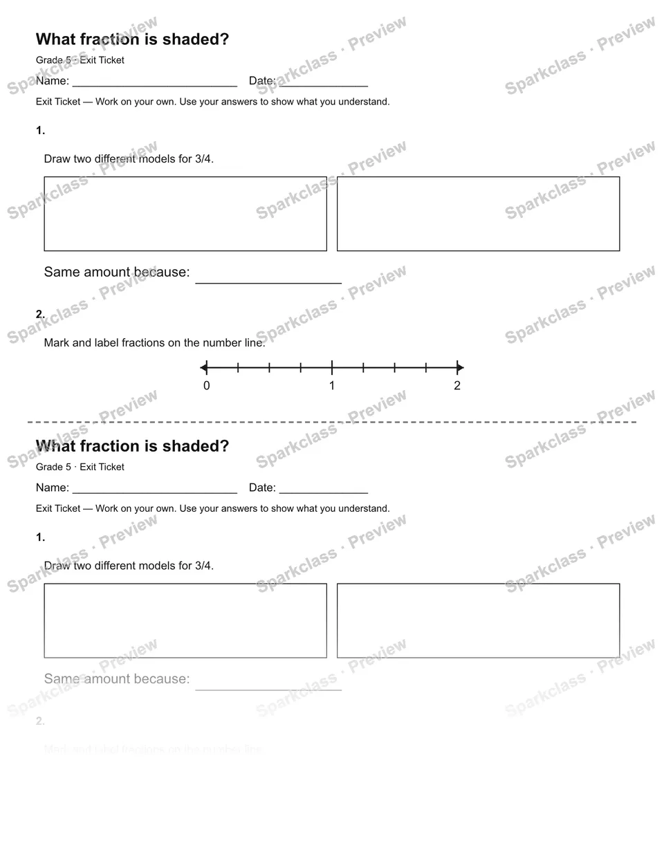 What fraction is shaded? — Exit Ticket — Grade 5 worksheet preview