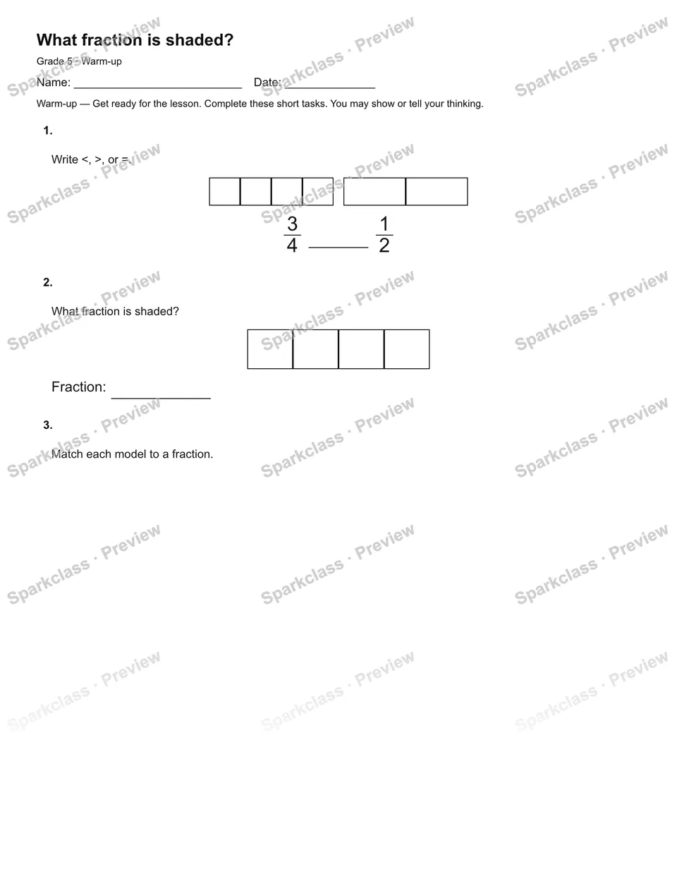 What fraction is shaded? — Warm-up — page 2
