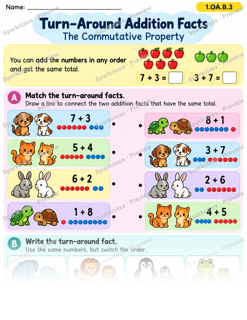 Turn Around Facts — Grade 1 worksheet preview