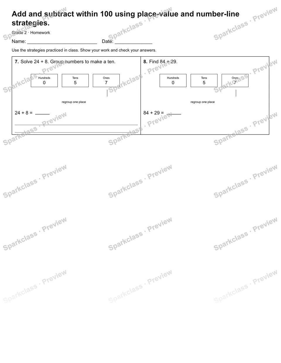 Add and subtract within 100 using place-value and number-line strategies. — Homework — page 2