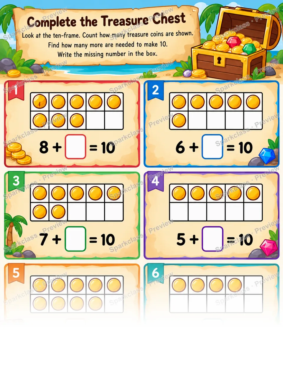 Unknown Addend Ten Frame — Grade 1 worksheet preview