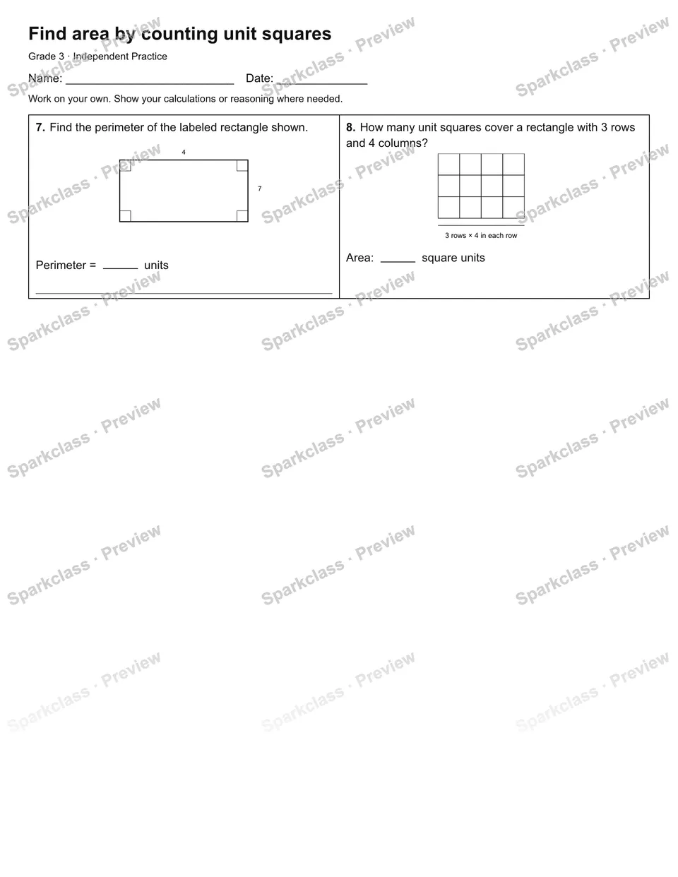 Find area by counting unit squares — Independent Practice — page 2