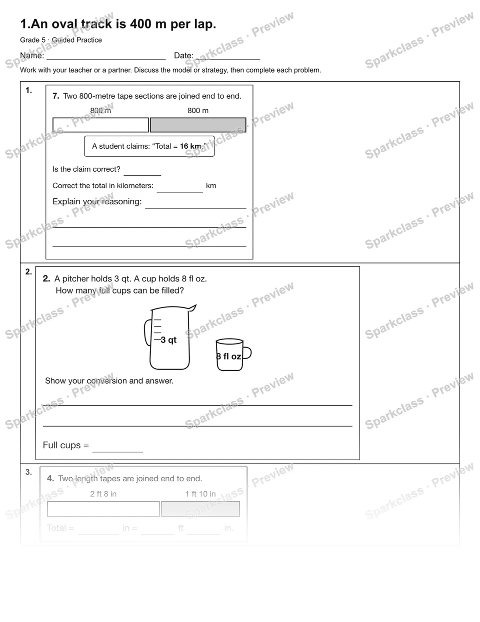 1.An oval track is 400 m per lap. — Guided Practice — Grade 5 worksheet preview
