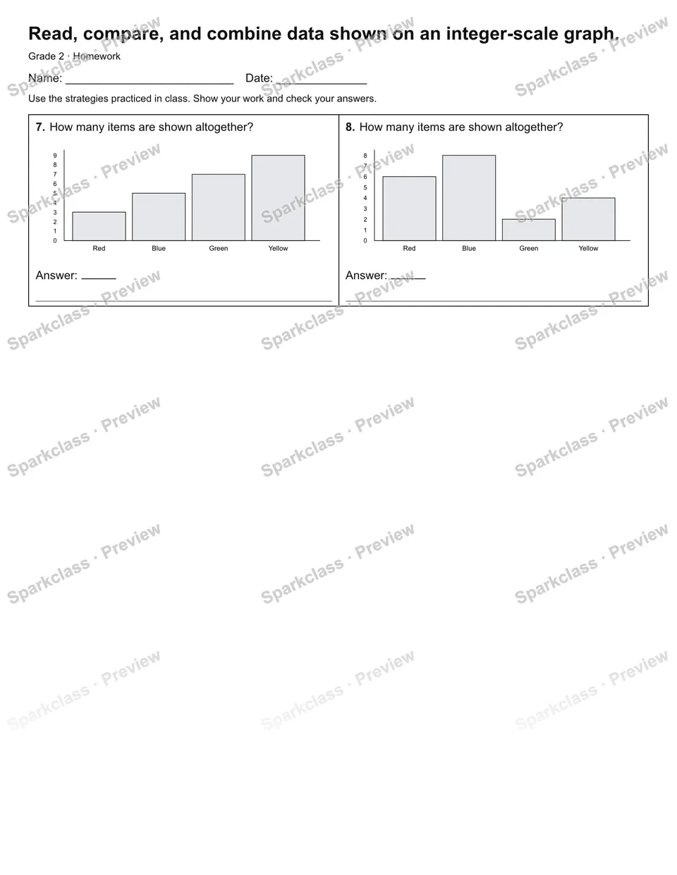 Read, compare, and combine data shown on an integer-scale graph. — Homework — page 2