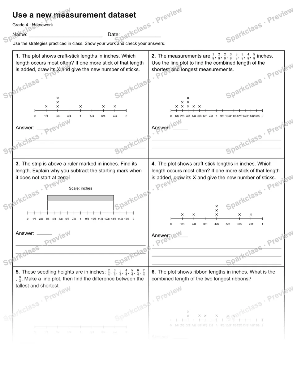 Use a new measurement dataset — Homework — Grade 4 worksheet preview