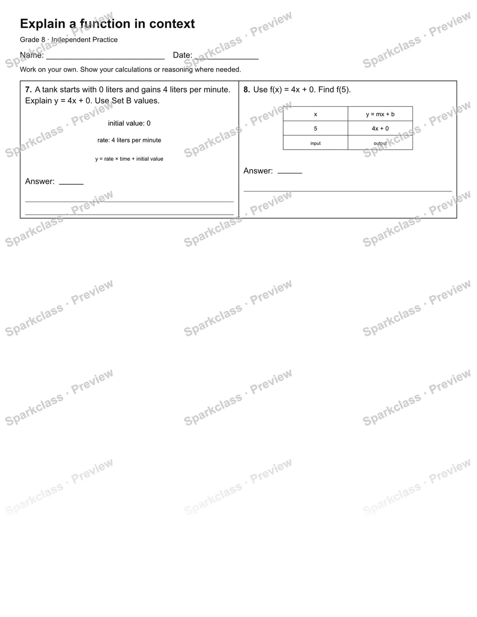 Explain a function in context — Independent Practice — page 2