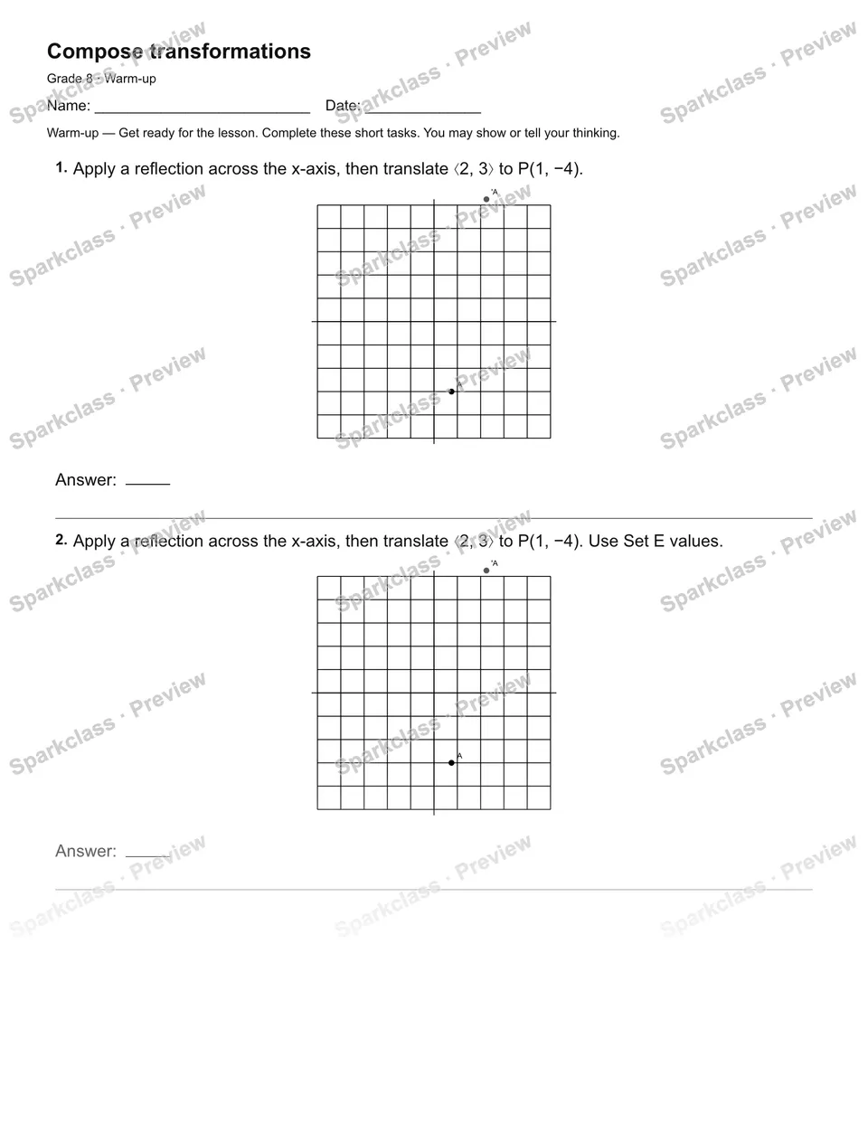 Compose transformations — Warm-up — Grade 8 worksheet preview