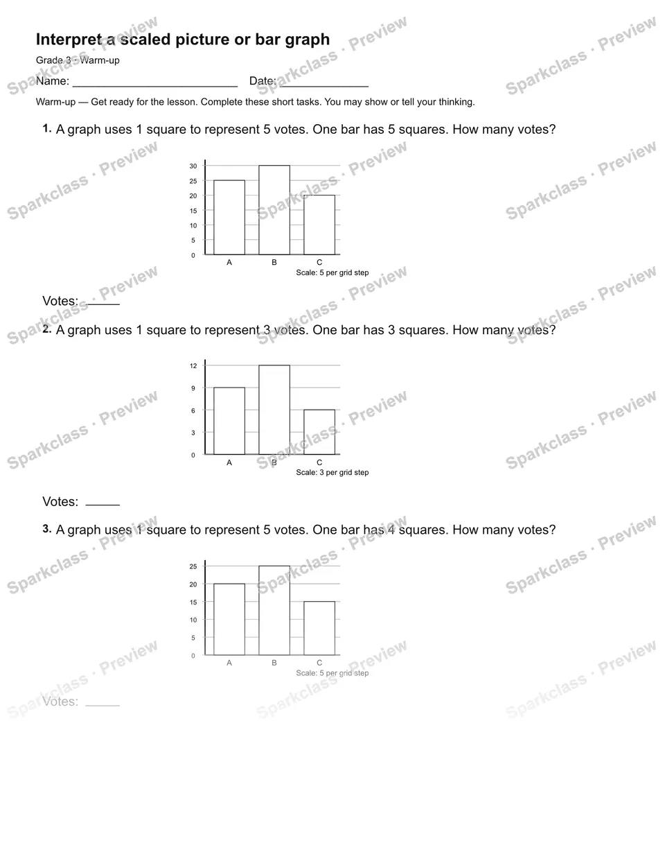 Interpret a scaled picture or bar graph — Warm-up — page 2