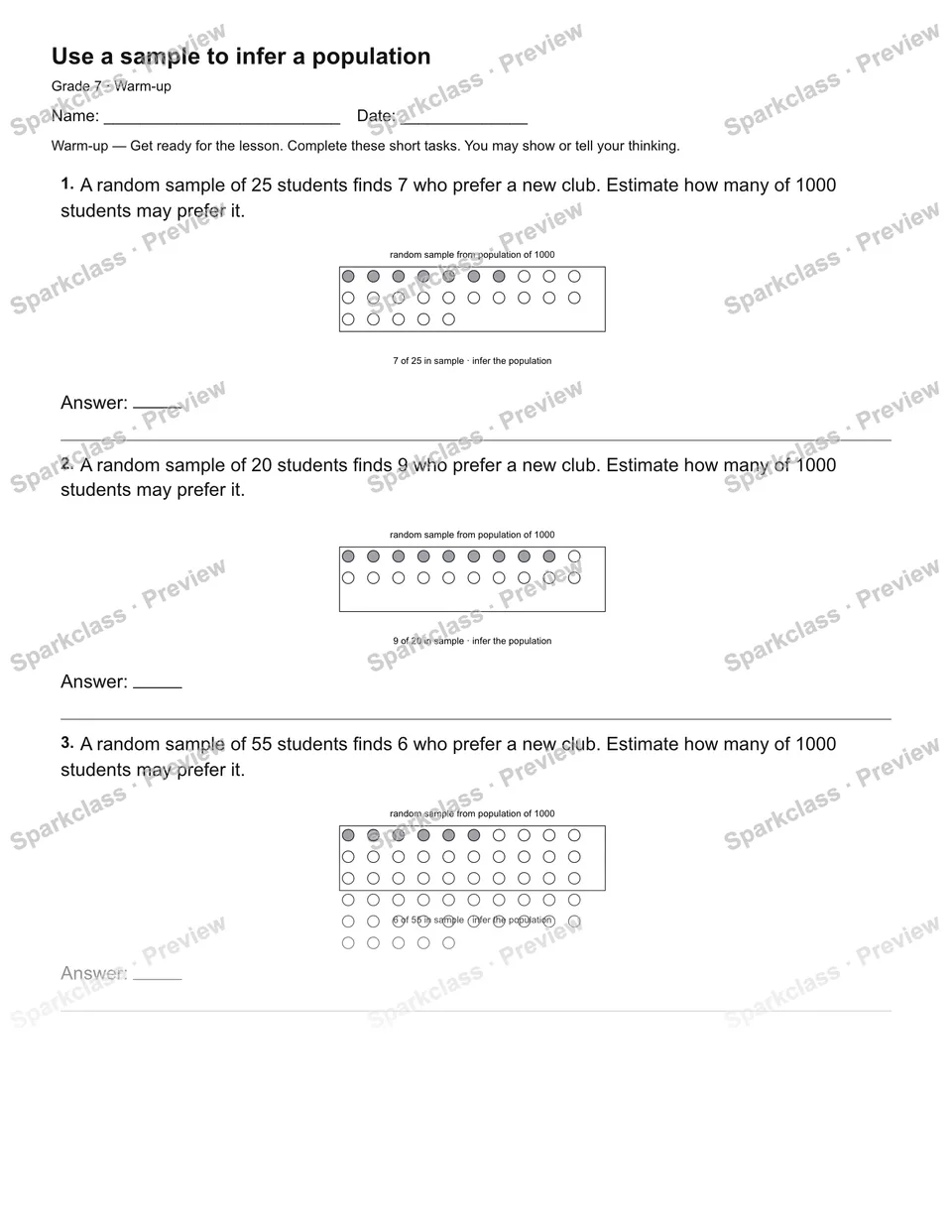 Use a sample to infer a population — Warm-up — page 2