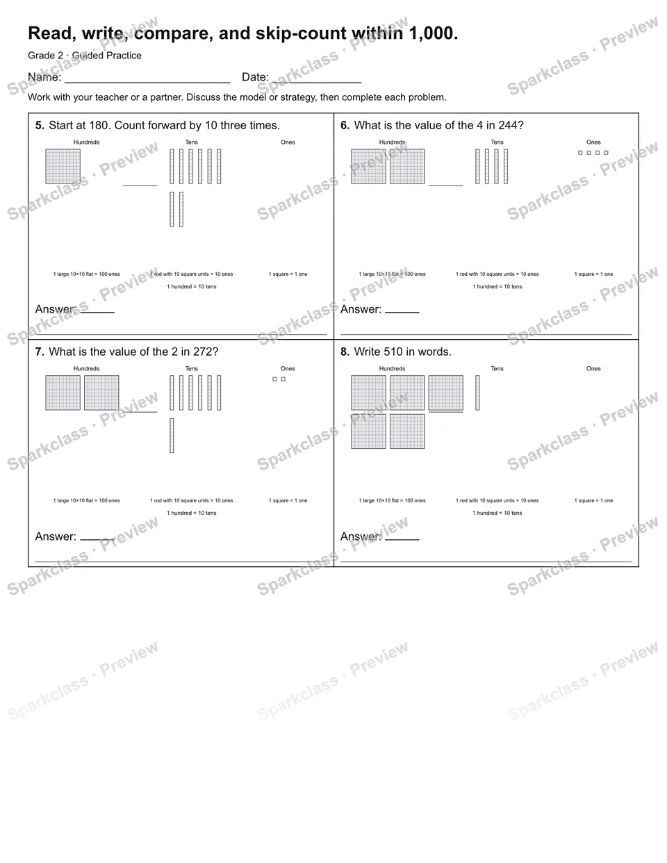 Read, write, compare, and skip-count within 1,000. — Guided Practice — page 2